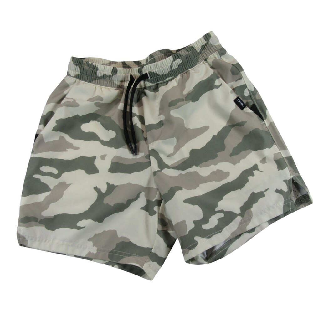 UNRL Mens Pull On Shorts S x 6 Gray Camouflage Stretch Polyester Spandex Elastic